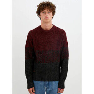Point Zero Men's Crewneck Twill Effect Knitted Sweater Wine/Grey Melange Size M